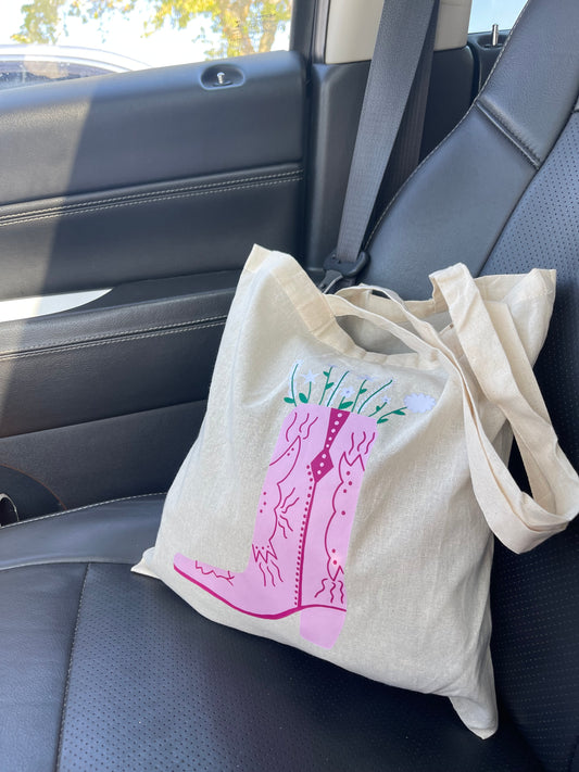 Boot and Flower Tote Bag