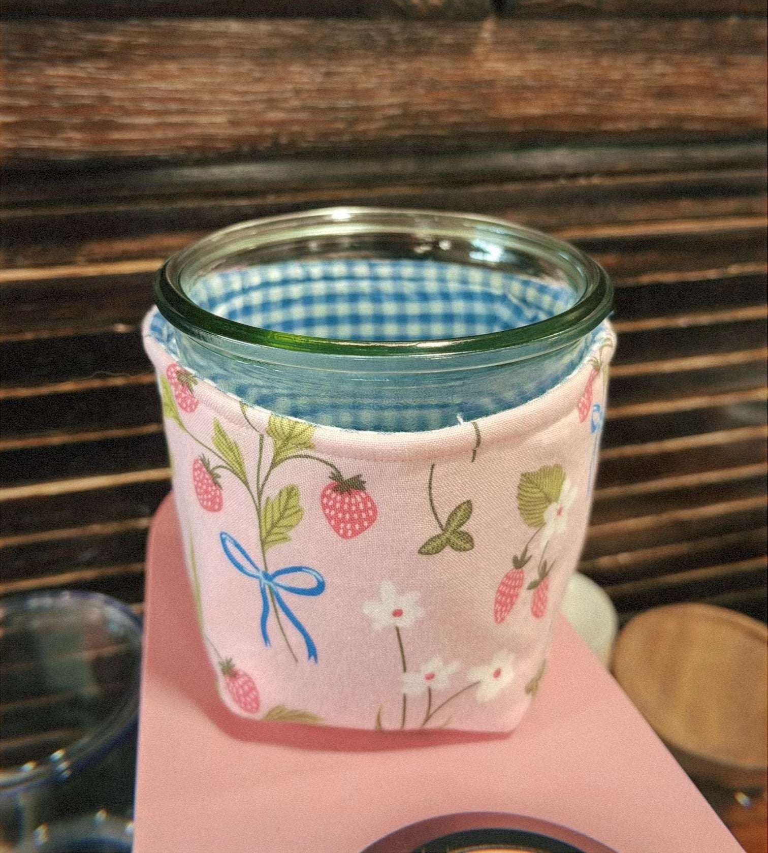 Reversible Strawberry Fields Weck Jar Coozie 🍓