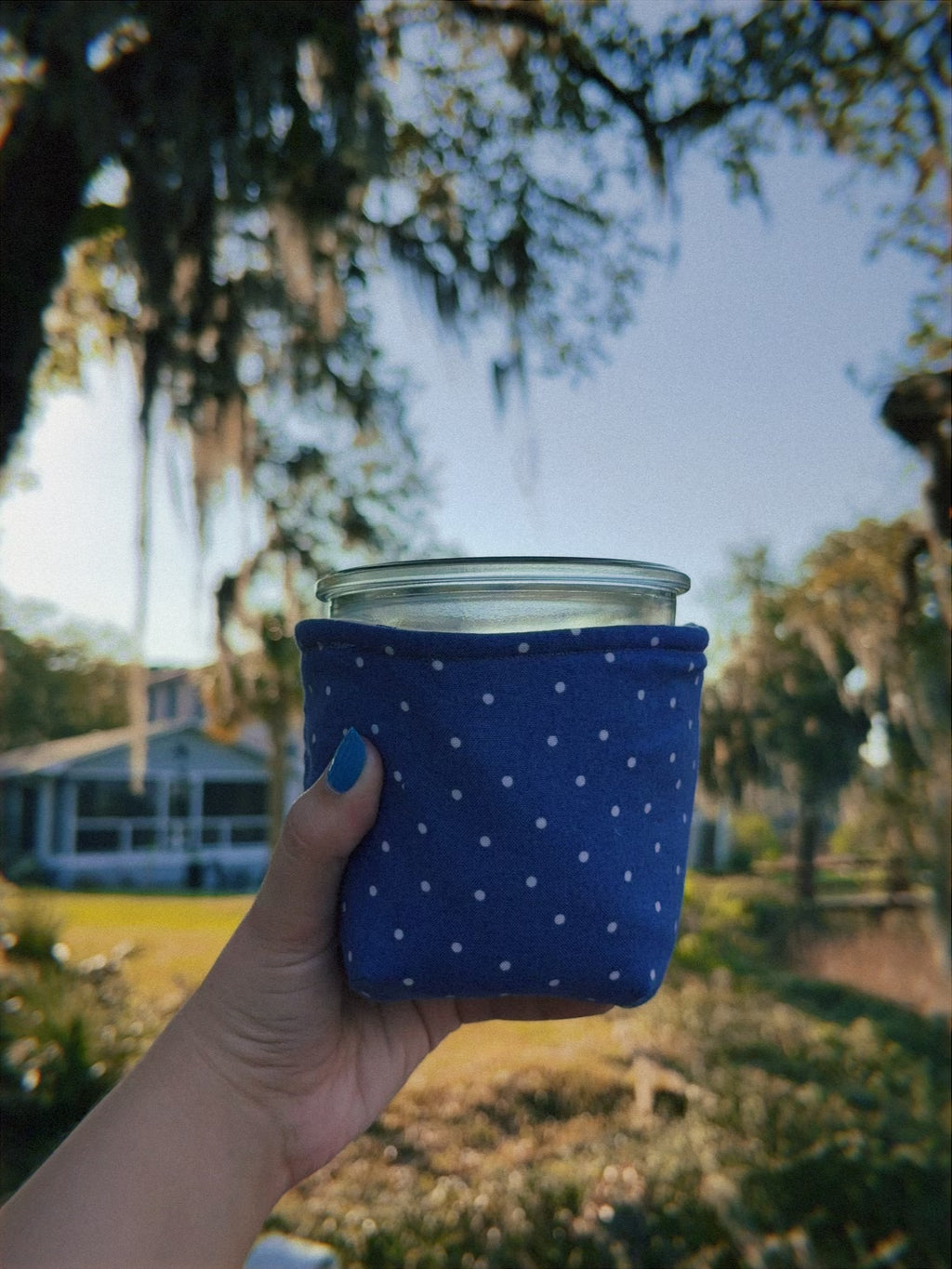 Reversible Tan Bee Weck Jar Coozie