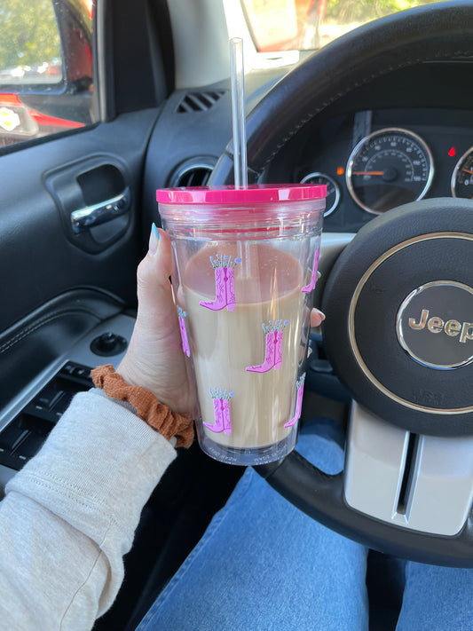 Boot and Flower Iced Coffee Cup