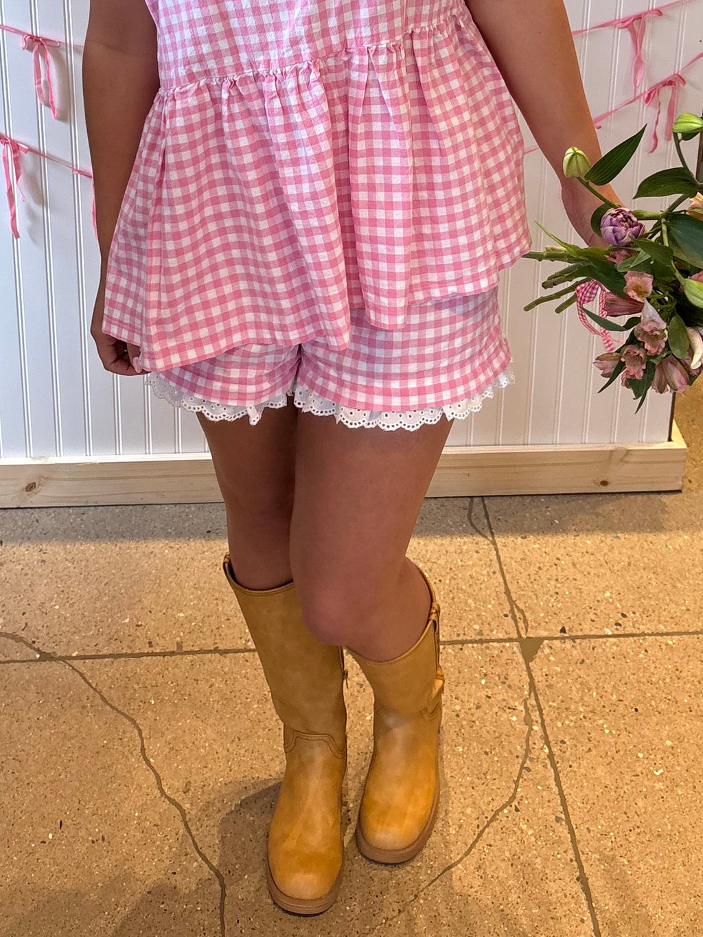 Pink Gingham Ruffle Shorts