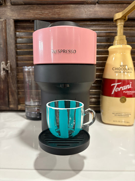 Aqua Striped Espresso Glass 🐬☕️🌟