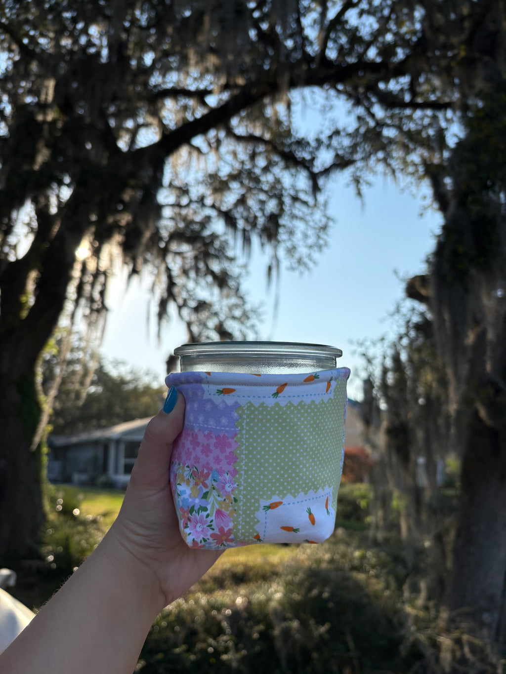 Reversible Spring Patchwork Weck Jar Coozie