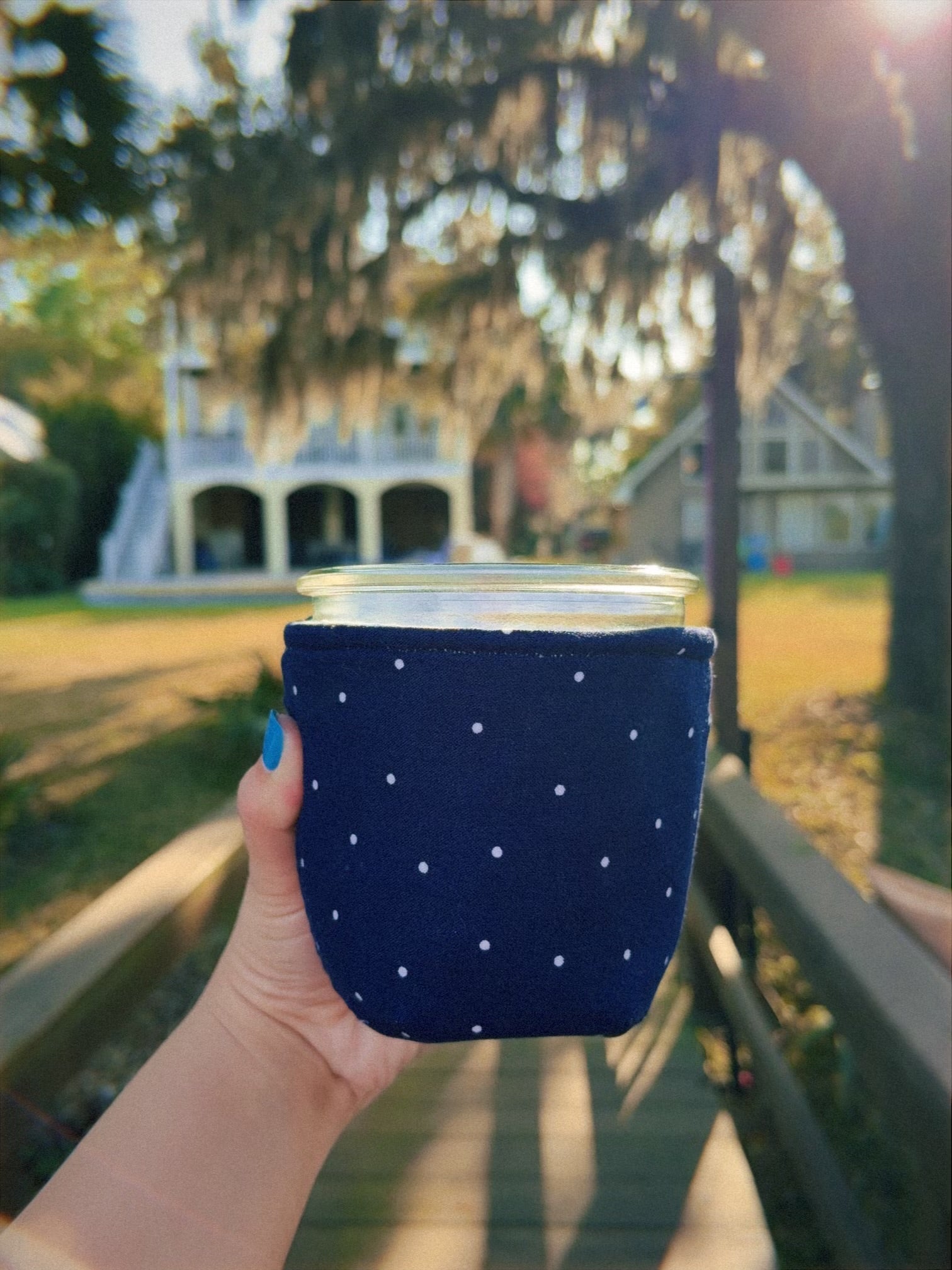 Reversible Blue Floral Weck Jar Coozie