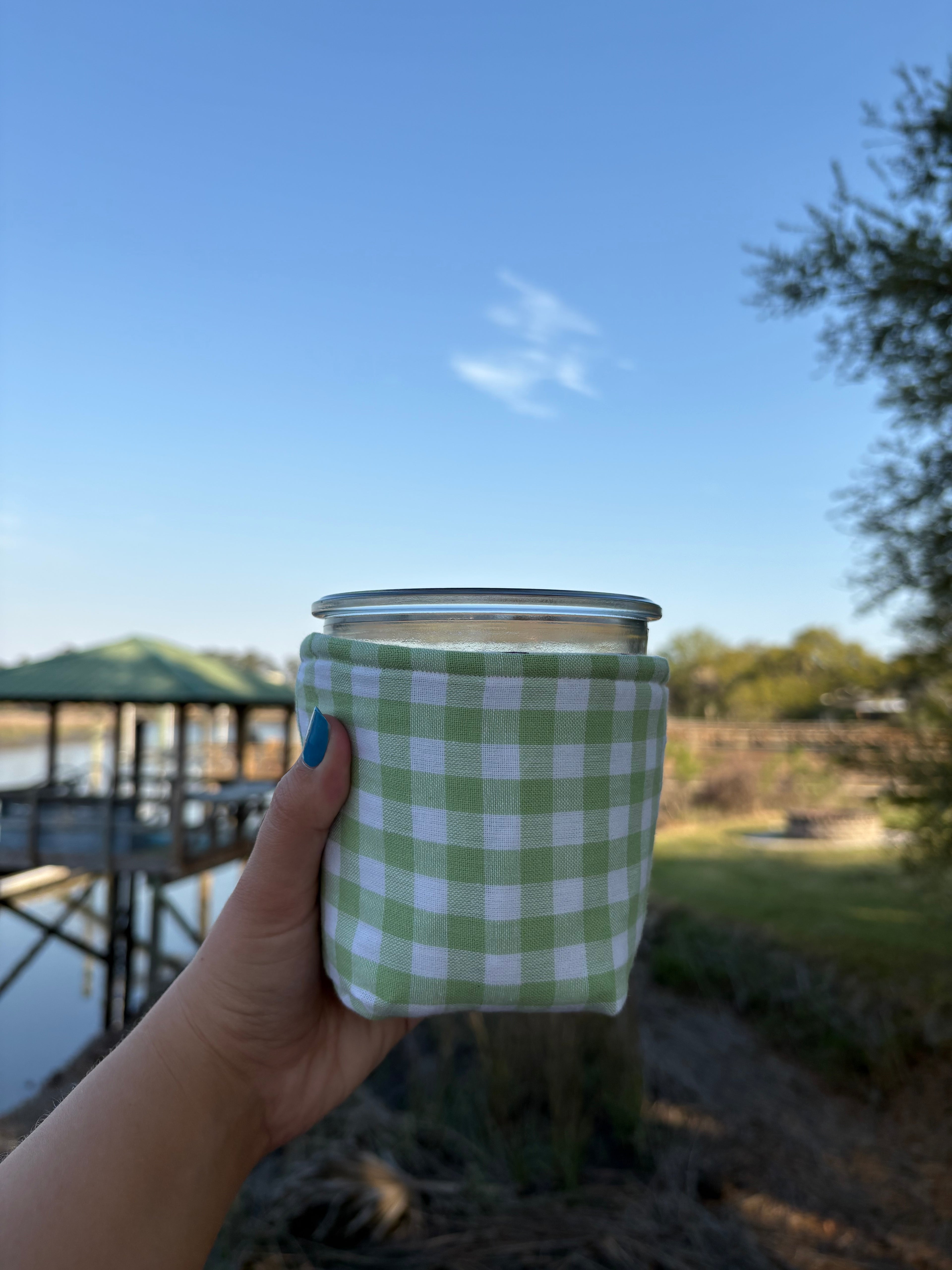 Reversible Patterned Chickens Weck Jar Coozie