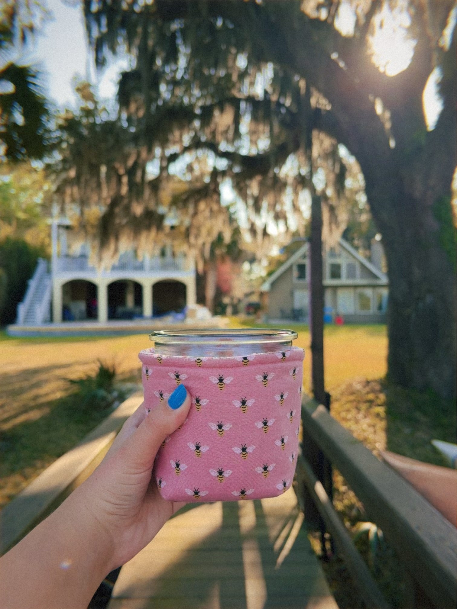 Reversible Pink Bee Weck Jar Coozie 🐝