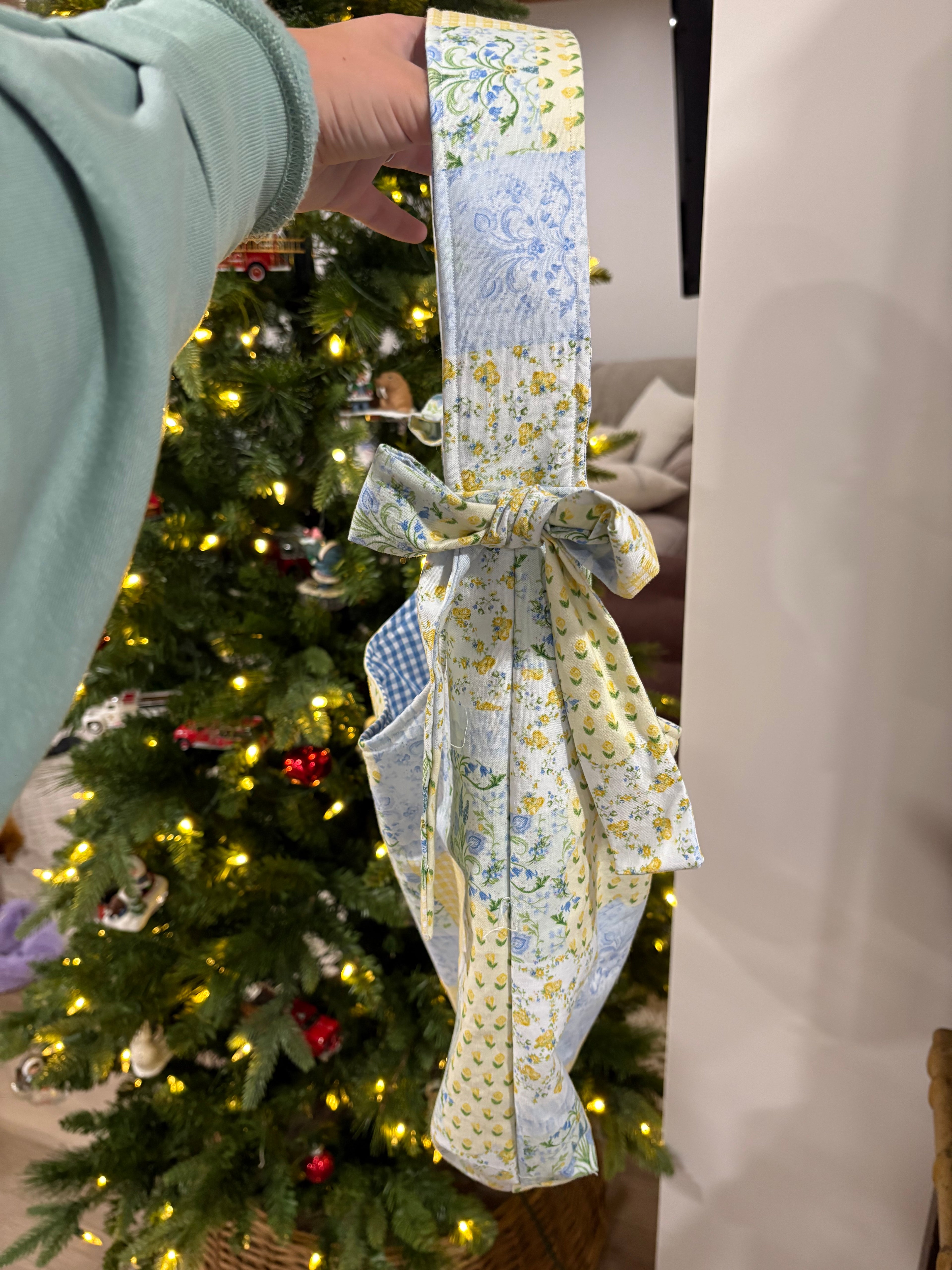 Blue Patchwork Bow Tote Bag