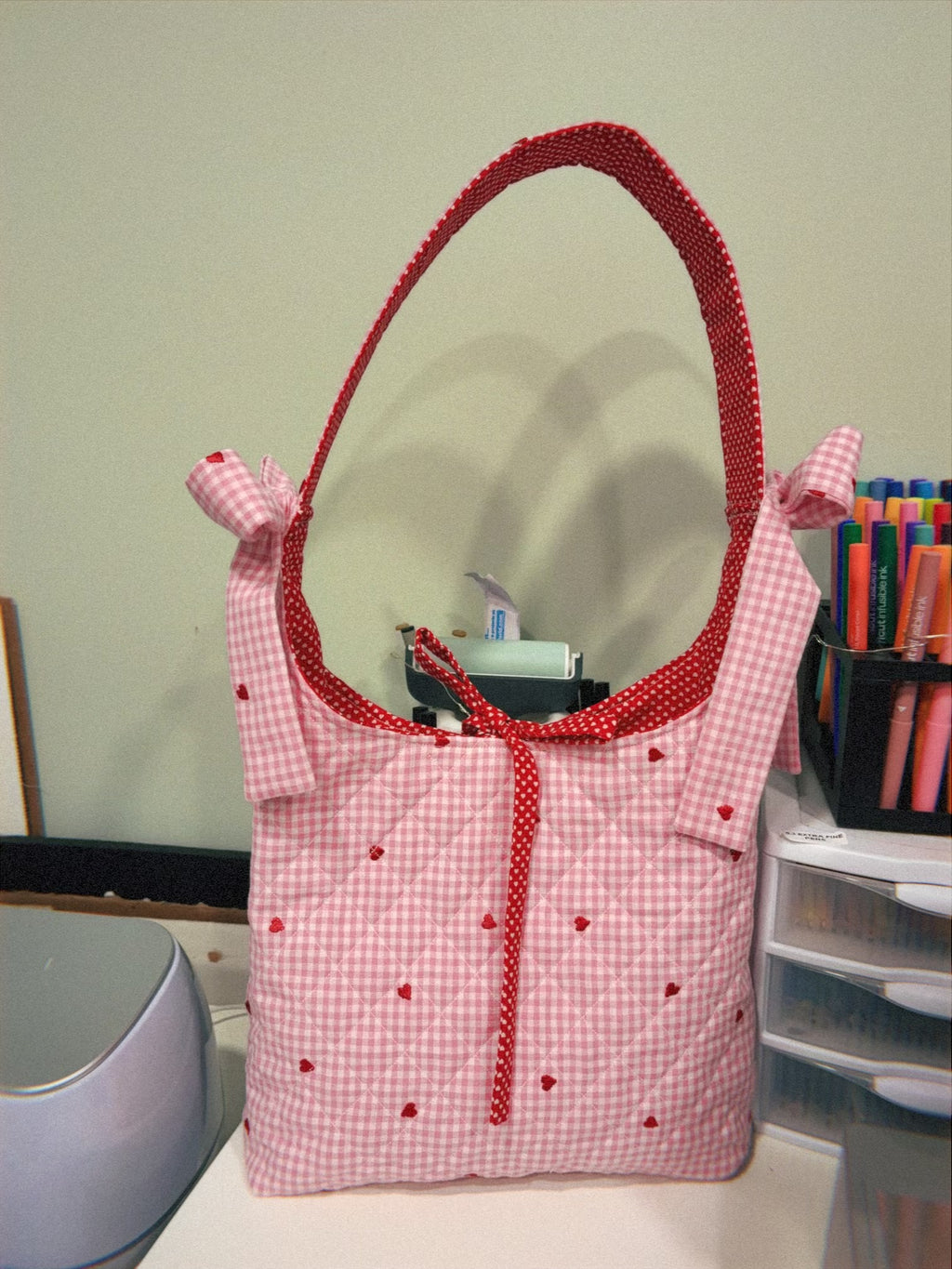 Quilted Heart Bow Tote Bag