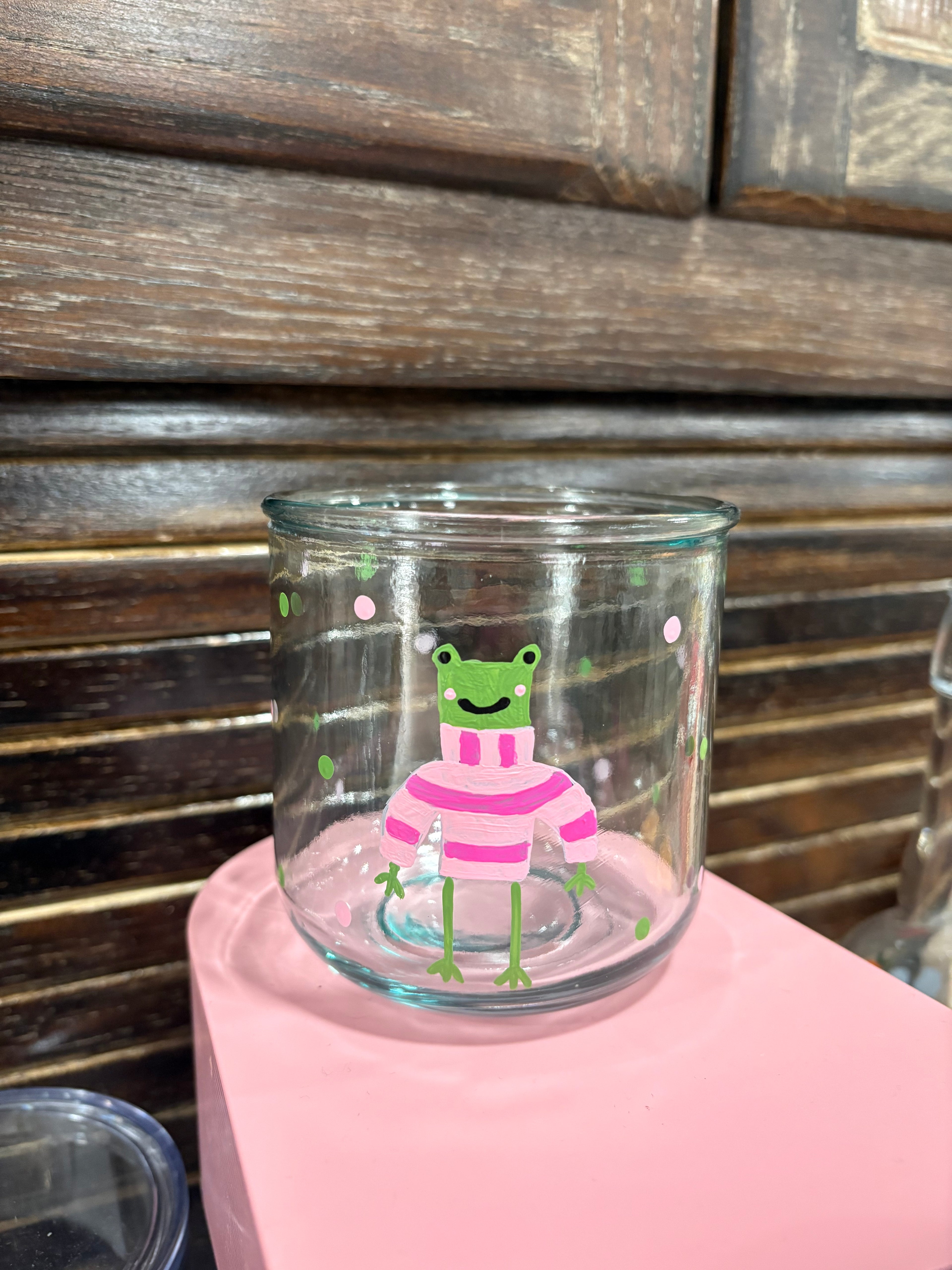 Pink Sweater Frog Glass